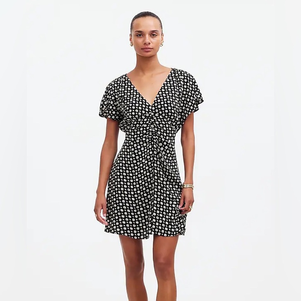 NEW Madewell Ruched V-neck Mini Dress